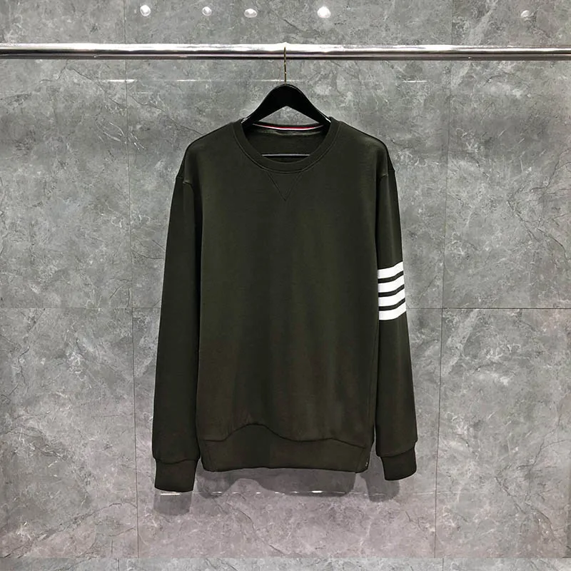 

TB Thom Men's Relaxed Fit Midweight Crewneck Block Logo Sleeve Graphic Sweatshirt Classic 4 Bar Striped Women Casual Tops