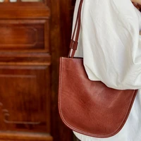 vintage horseshoe leather pure leather handmade shoulder bag top luxury brand womens handbag fashion casual all match women bag
