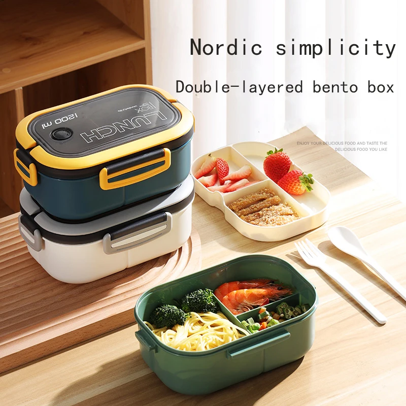 

Lunch Box 1200ml Lunch Box For Kids School Plastic Food Container With Compartment Tableware Set Leak-Proof Bento Box Food Box