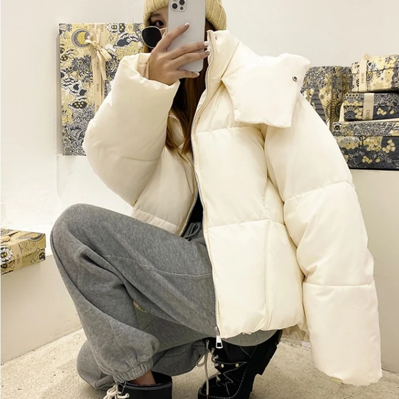 2021 Winter New Fashion Loose Ins Hooded Stand-up Collar Bread Jacket Student Cotton Jacket Long-sleeved Trendy Women's Clothing