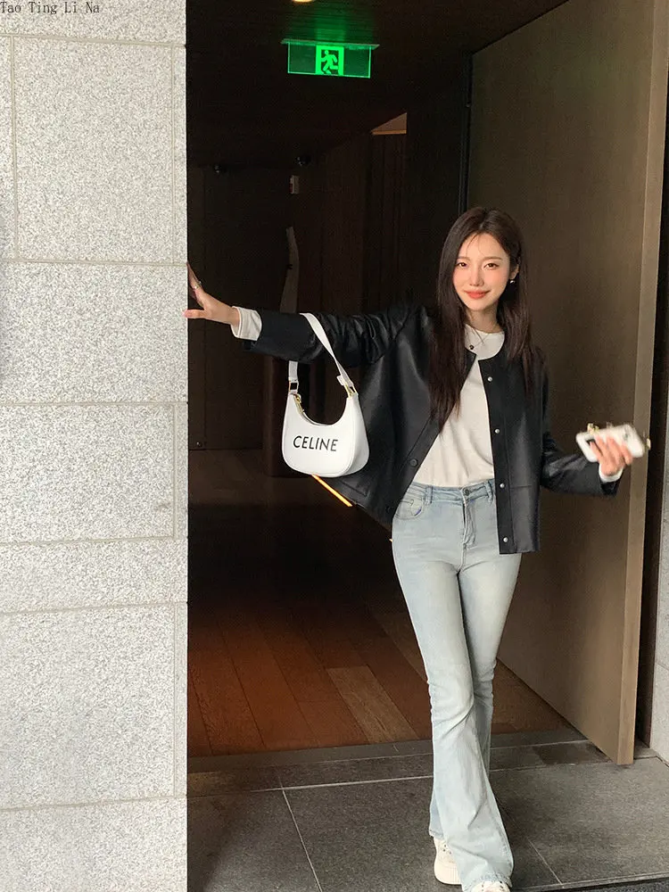 2023 Women Genuine Sheep Leather Coat Simple and Versatile Real Sheepskin Leather Jacket G11