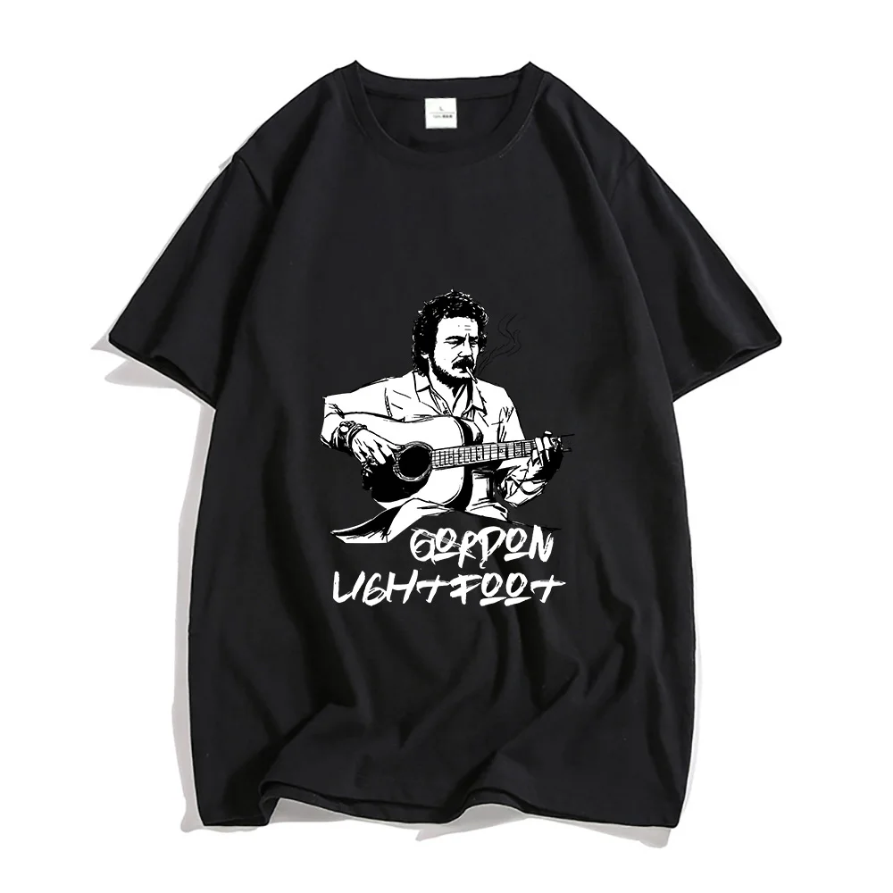 

Gordon Lightfoot Tshirts Men Handsome Play Guitar Casual T-shirts 100% Cotton Four Seasons Tees High Street Fashion Short Sleeve