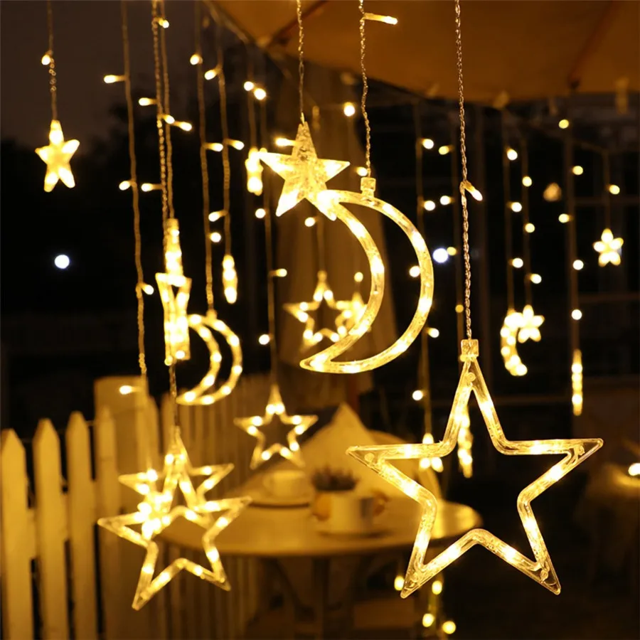 Solar star and moon curtain lights Christmas room decoration LED lights flashing lights string courtyard star lights GL260