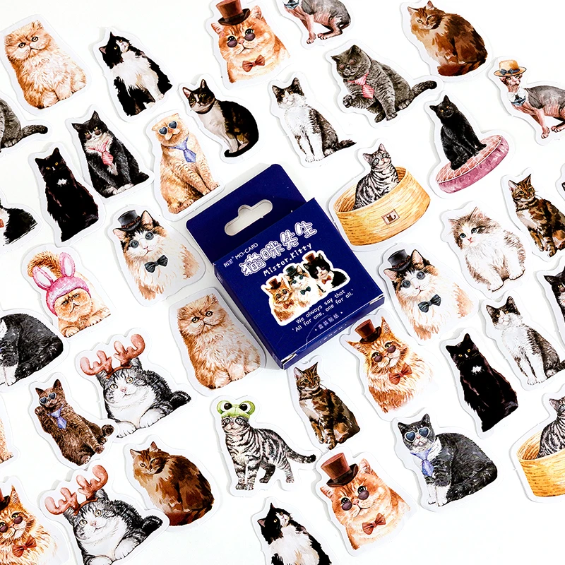 

56box Cute Pet Cat Sticker DIY Scrapbooking Collage Phone Diary Photo Gift Sealing Decoration Stationery Planner Label