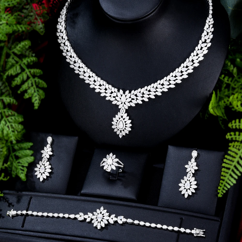 

Missvikki 4PCS African Bride Earrings Rings Necklace Bracelet Jewelry Sets For Women Indian Nigerian Wedding Jewelery Set Gift
