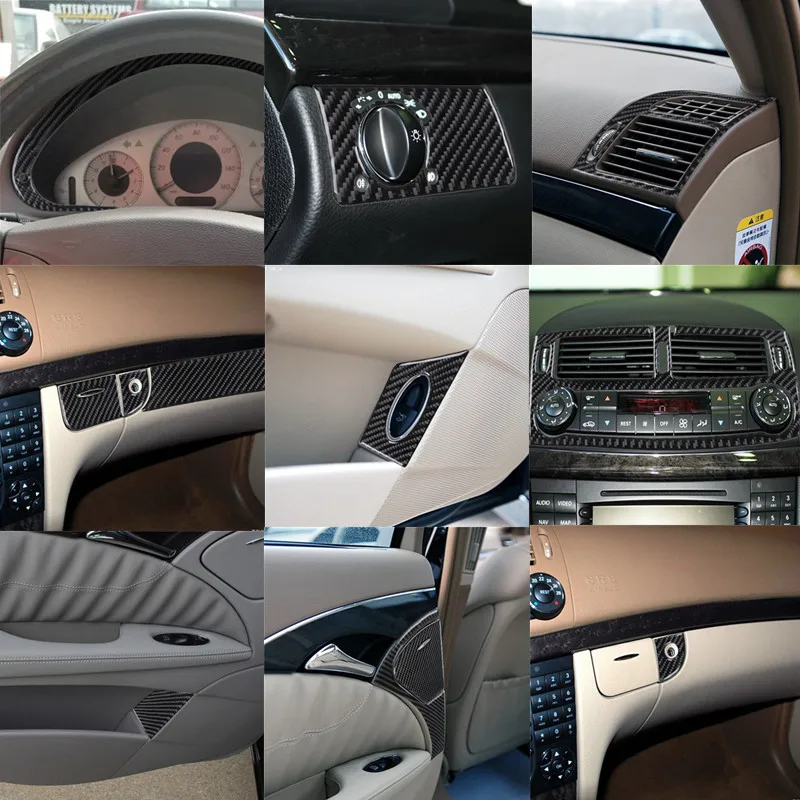 

Car Interior Trunk Switch Ashtray Vent Carbon Fiber Sticker For Mercedes Benz E class 2003-2009 Styling Accessories