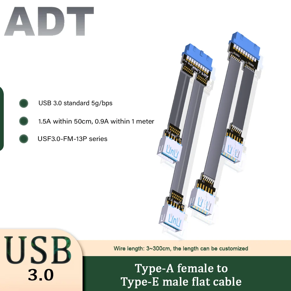 

Fold 90 Degree Double USB 3.0 Type-A Female Socket To Internal 19Pin /20Pin Blue Male Flat Extension Cable with Screw Hole 5Gbps