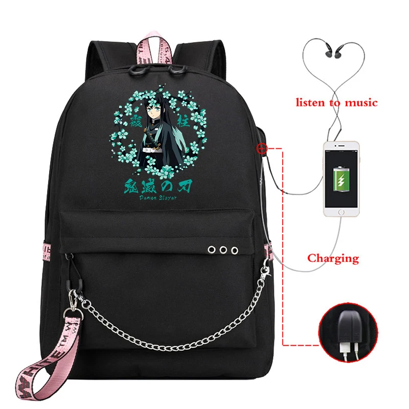 

Demon Slayer Tokitou Muichirou Anime Backpack Boy Girls School Bags Canvas Bag Kimetsu No Yaiba Student College Bagpack Mochila