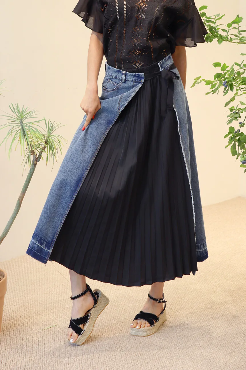 

SuperAen Spliced Denim Long Skirt A-LINE Fashion Long Skirts for Women