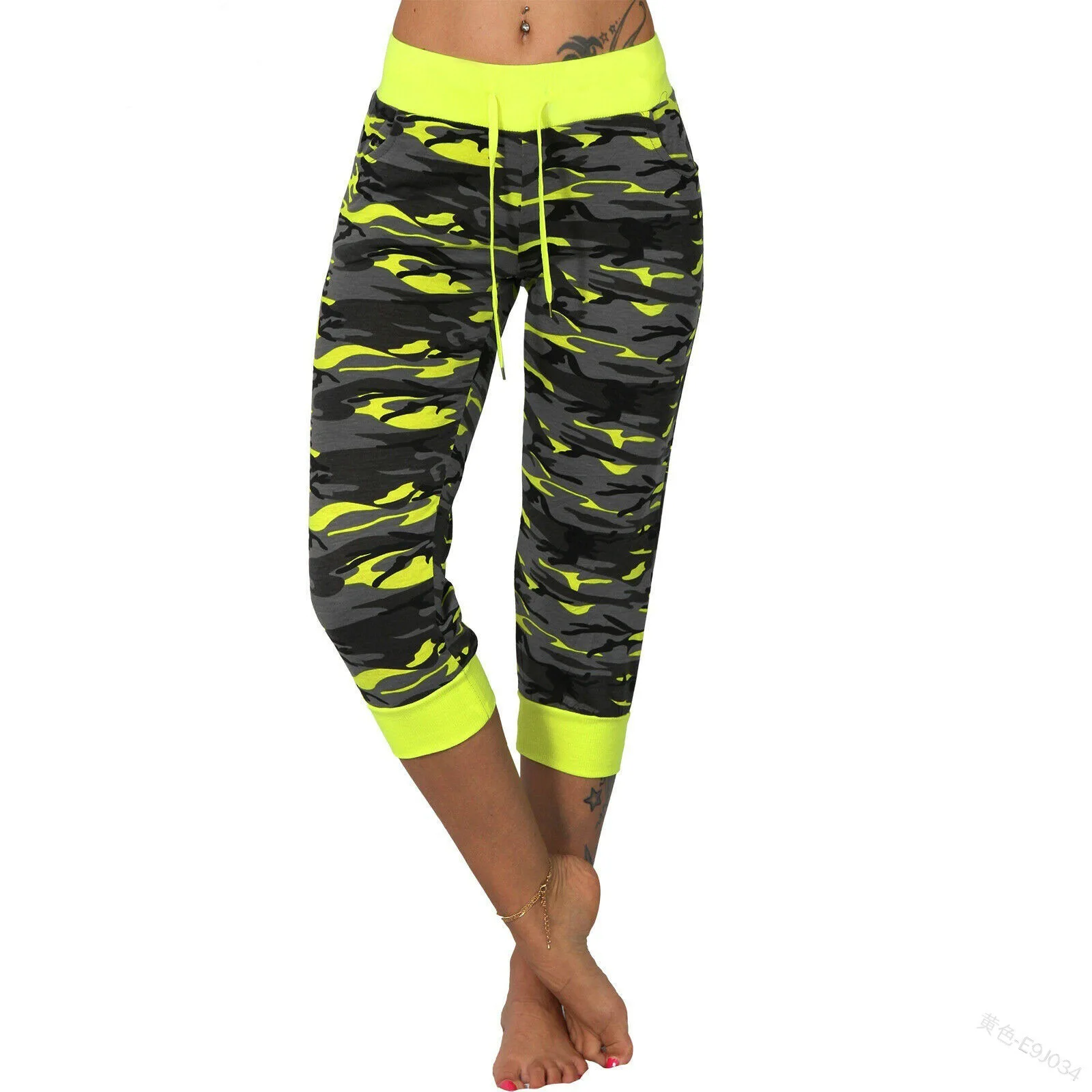 

Yoga Camo Print Drawstring Capris New Casual Fashion Women's Pants Sports Style Breathable Comfortable Streetwear Long Pant