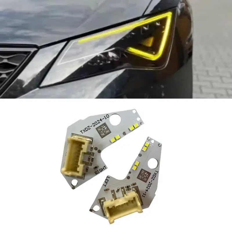 Фото Желтые дневные ходовые огни DRL для 2017 2018 2019 2020 Seat Leon Cupra, светодиодная фара Angel Eyes 5F0941475A 5F0941476A №1