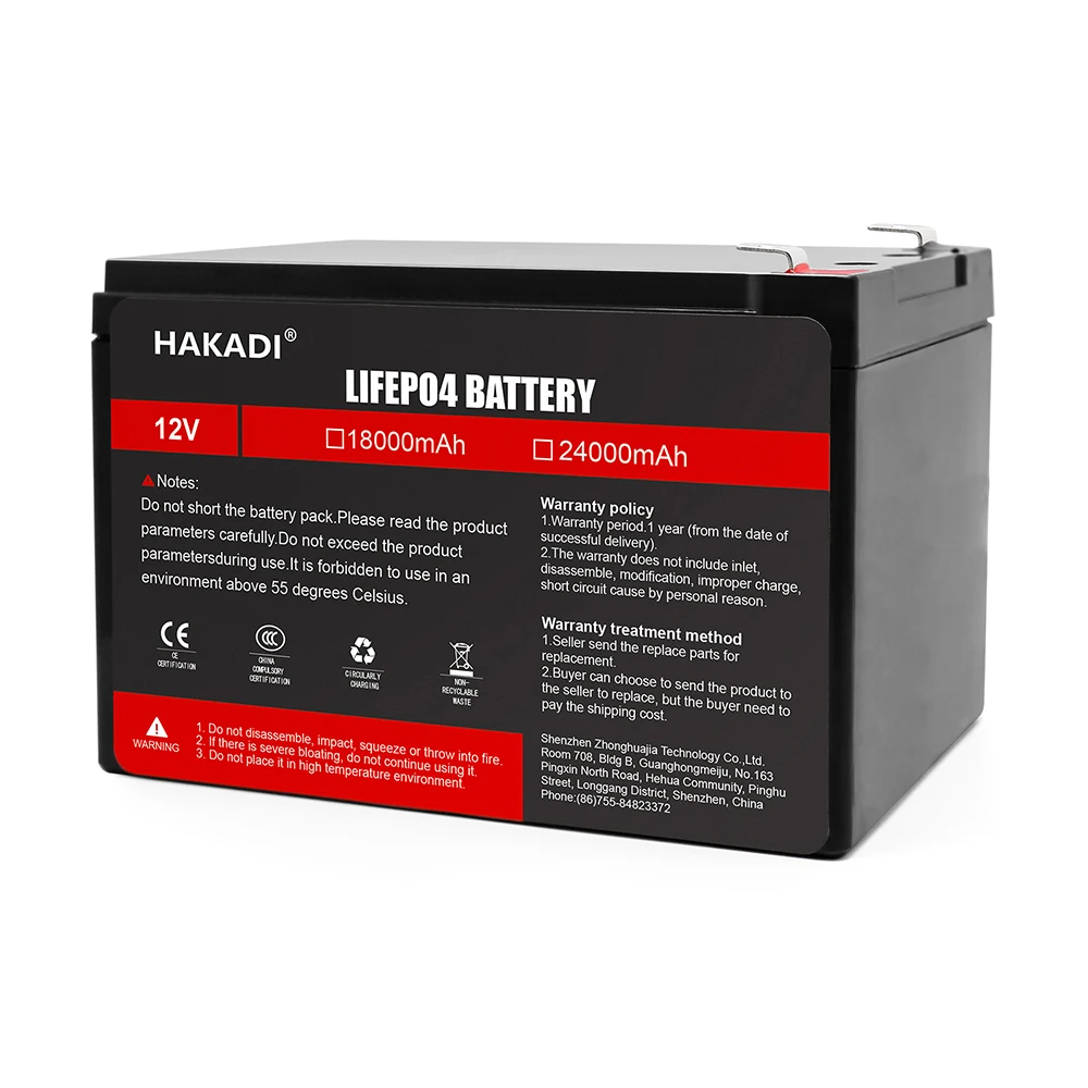 

HAKADI 12V 18Ah Lifepo4 Battery Rechargeable Lithium Battery 4S6P With Build-in BMS For Energy Storage Solar System