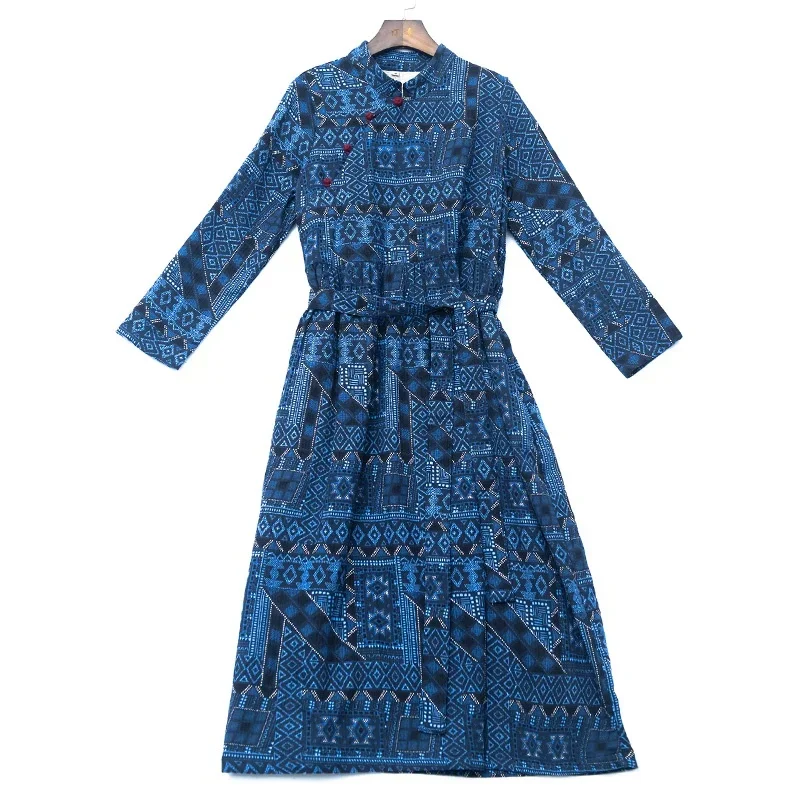 Женское платье в этническом стиле осенне-зимнее платье-Ципао из хлопка и льна с
