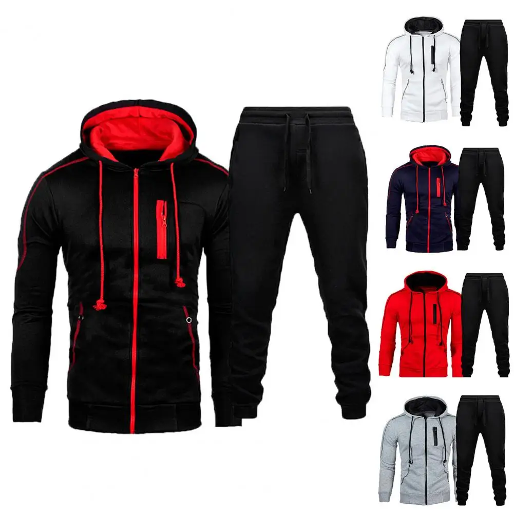 

Breathable Men Pockets Zipper Sweatshirts Ankle Tied Pants for Sports