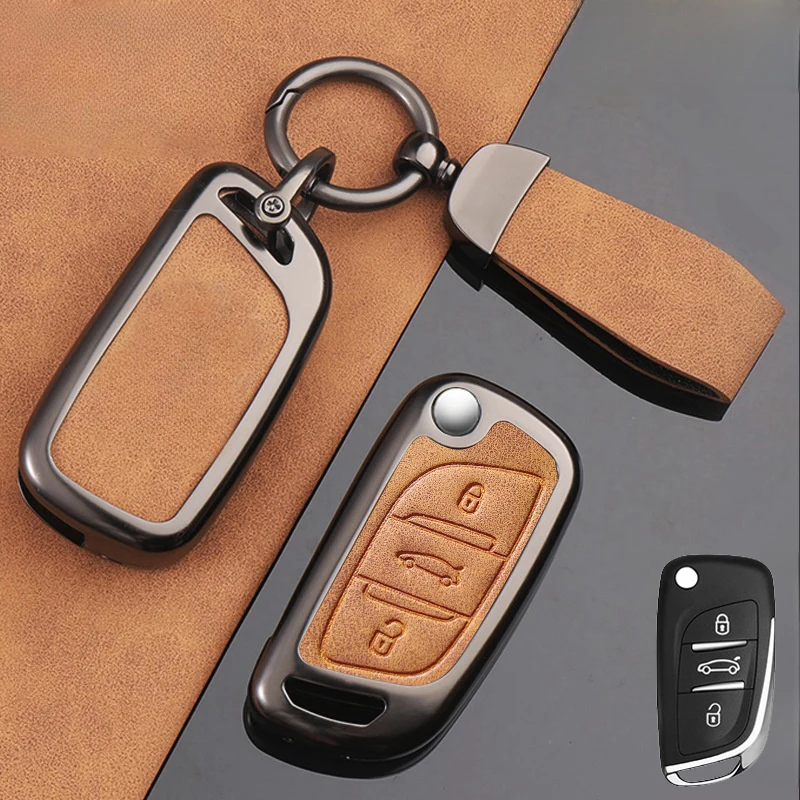 Кожаный чехол для автомобильного ключа из цинкового сплава Peugeot 207 307 308 807 3008 5008