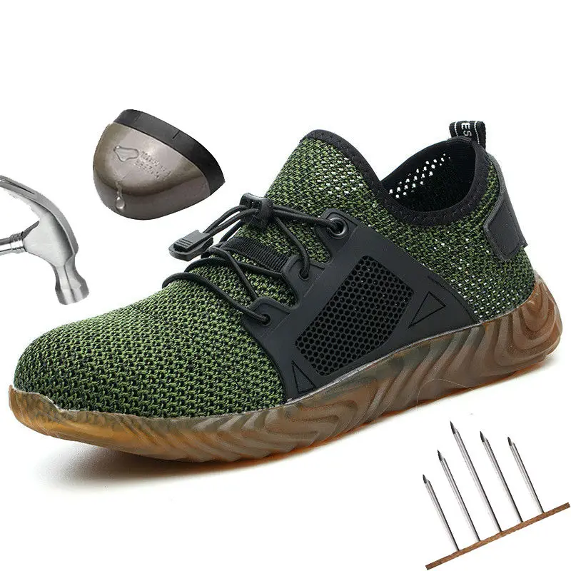 

Мужские защитные ботинки со стальным носком, неразрушаемые, легкие дышащие, на мягкой подошве, Рабочая обувь, на лето