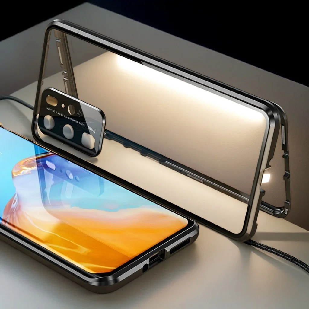 360 ° Металлический магнитный двусторонний объектив из закаленного стекла для Huawei