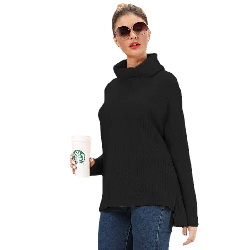 

Модный повседневный черный свитер с высоким воротником для дам, топы на осень и зиму, черная водолазка с длинными рукавами, Свободный вязаны...
