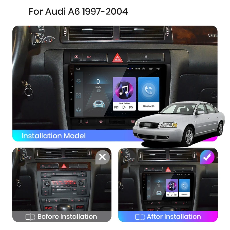 Автомагнитола OLPAY 2DIN 4 + 64 ГБ Android 10 без dvd GPS для Audi A6 C5 1997-2004 |