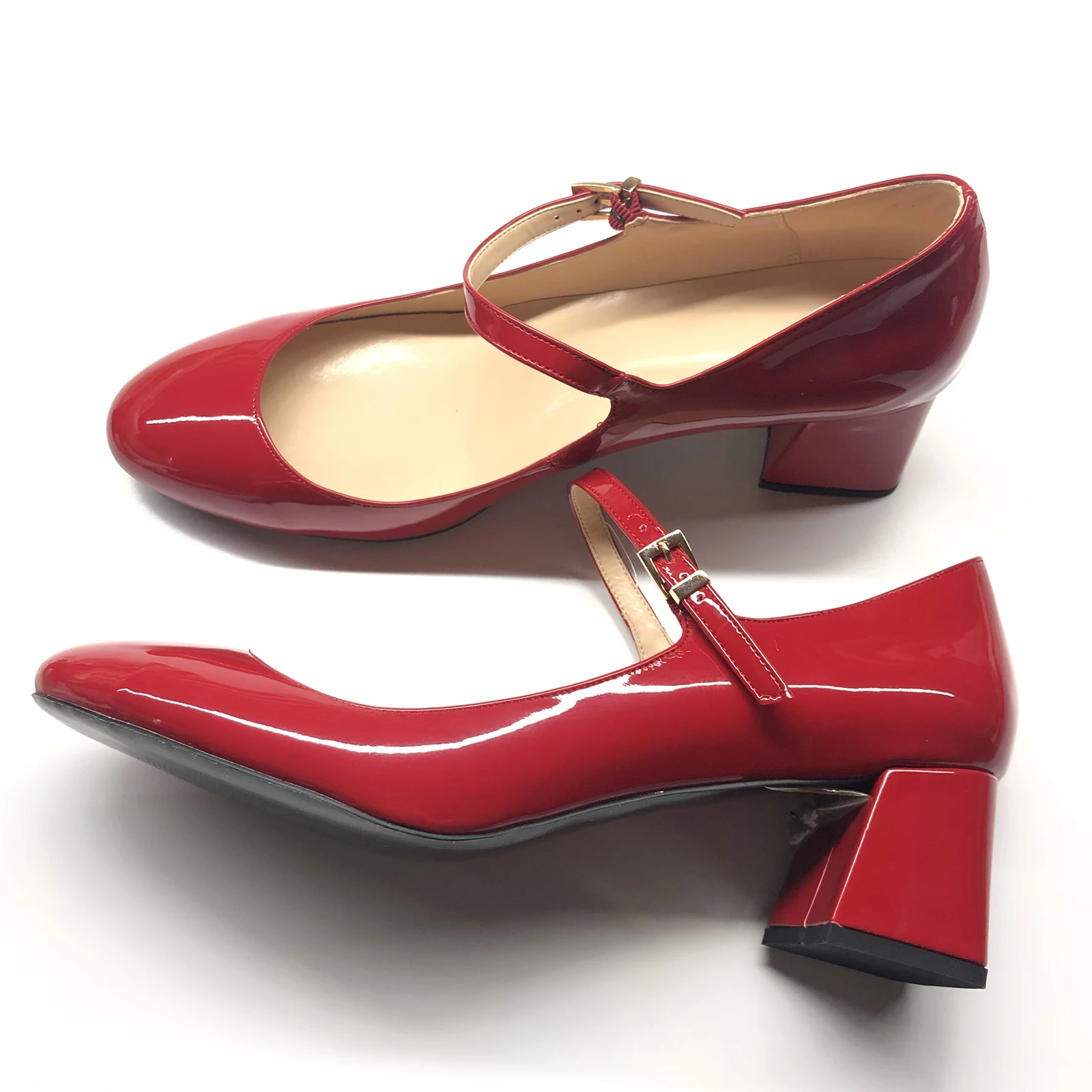 Элегантные женские туфли-лодочки Мэри Джейн на блочном каблуке красные