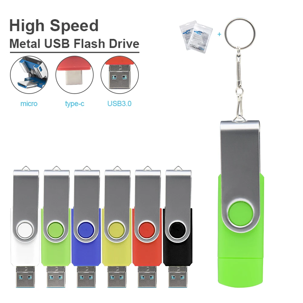 

Rotatable Metal Pen Drive OTG 3 IN 1 Type-C Pendrive 4G Usb Flash Memory Card 8G 16G Usb Flash Drive 32G Memory Stick U Disk