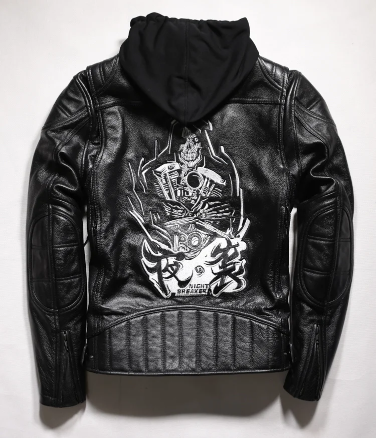 

style Free shipping.Brand new man skull leather clothes. plus size men's genuine Leather jacket.motor biker leather clothing.
