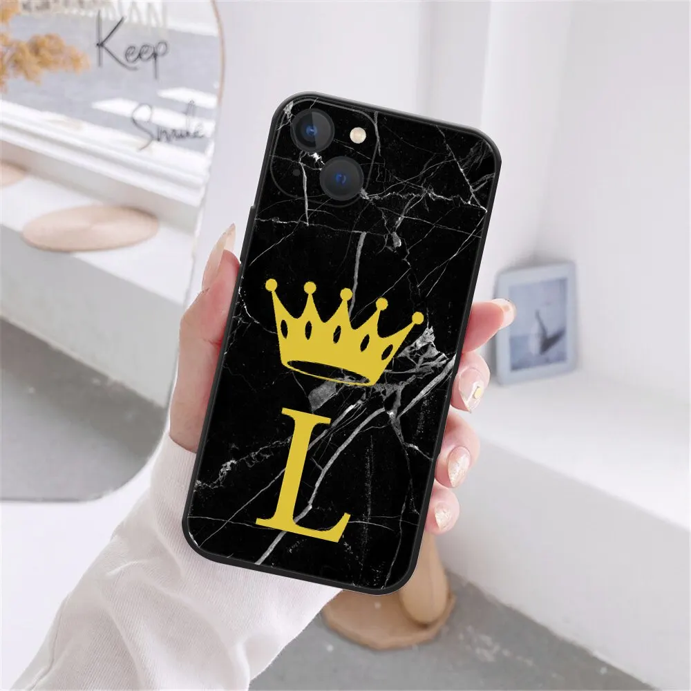 Фото Мраморная текстура с инициалом Буквы A Z чехол для телефона iPhone 11 Pro X XR XS Max 8 7 Plus SE 2020 роскошная Корона пары мягкий чехол из ТПУ №2