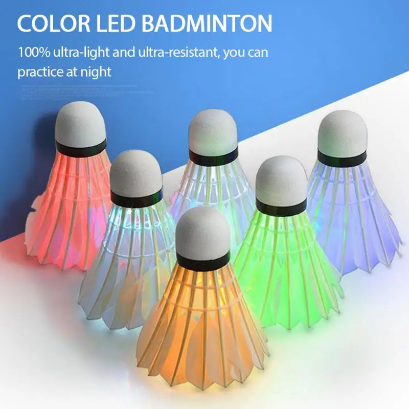 

6pcs LED Luminous Badminton Goose Feather Foam Ball Head Colorful Shuttlecock Outdoor Sports Entertainment Night Training Ball