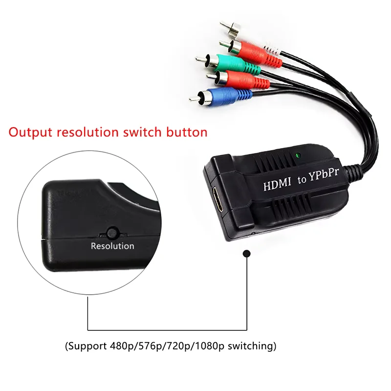 Фото Конвертер HDMI в YPbPr (5RCA RGB) с функцией масштабирования, преобразователь видео и аудио HDMI в R/L с кабелем питания DC для ПК и PS4 №3