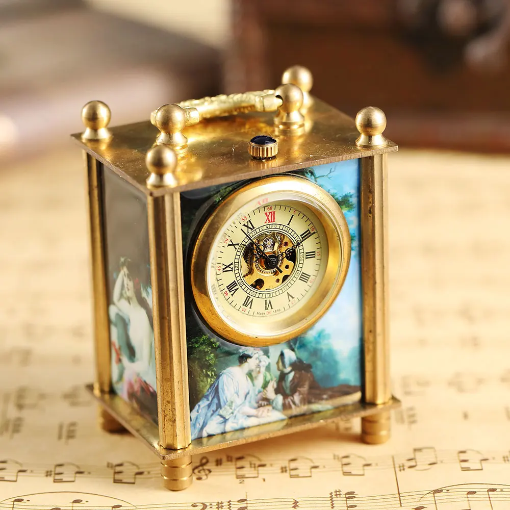 Painting Mechanical Watch Bracket Clock Vintage Antique Art Oil Painting Square Retro Bronze Home Decoration Watch Clock Unique