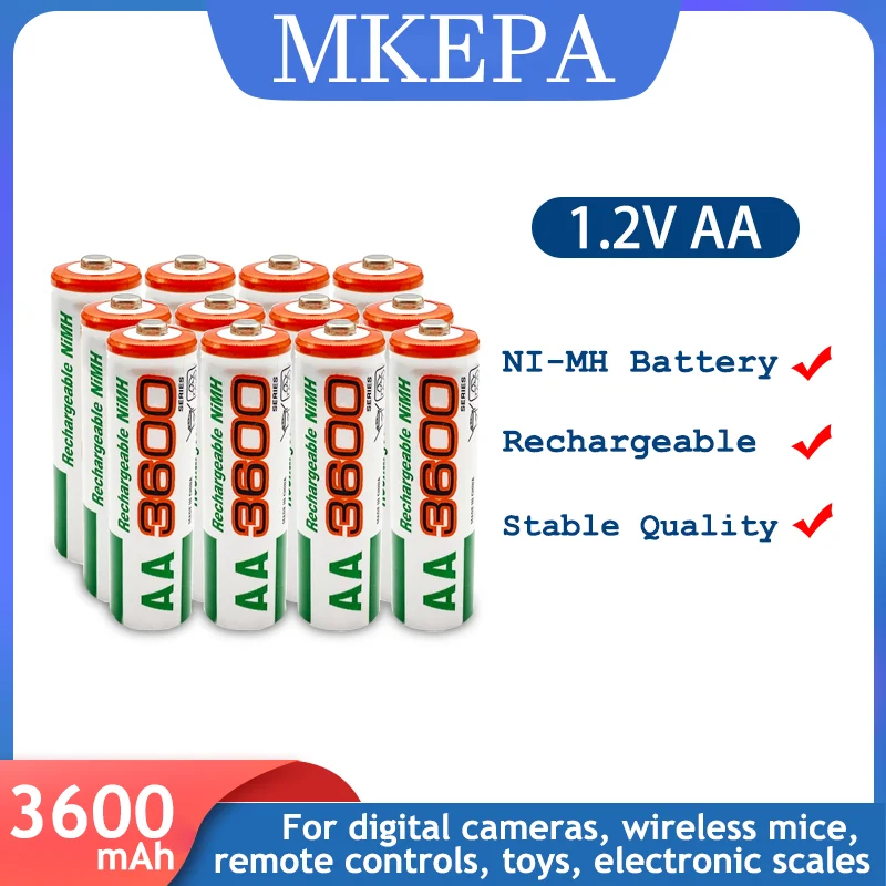 

1.2V AA 3600mAh NI-MH Rechargeable Battery Used In Digital Cameras, Wireless Mice, Remote Controls, Toys, Electronic Scales