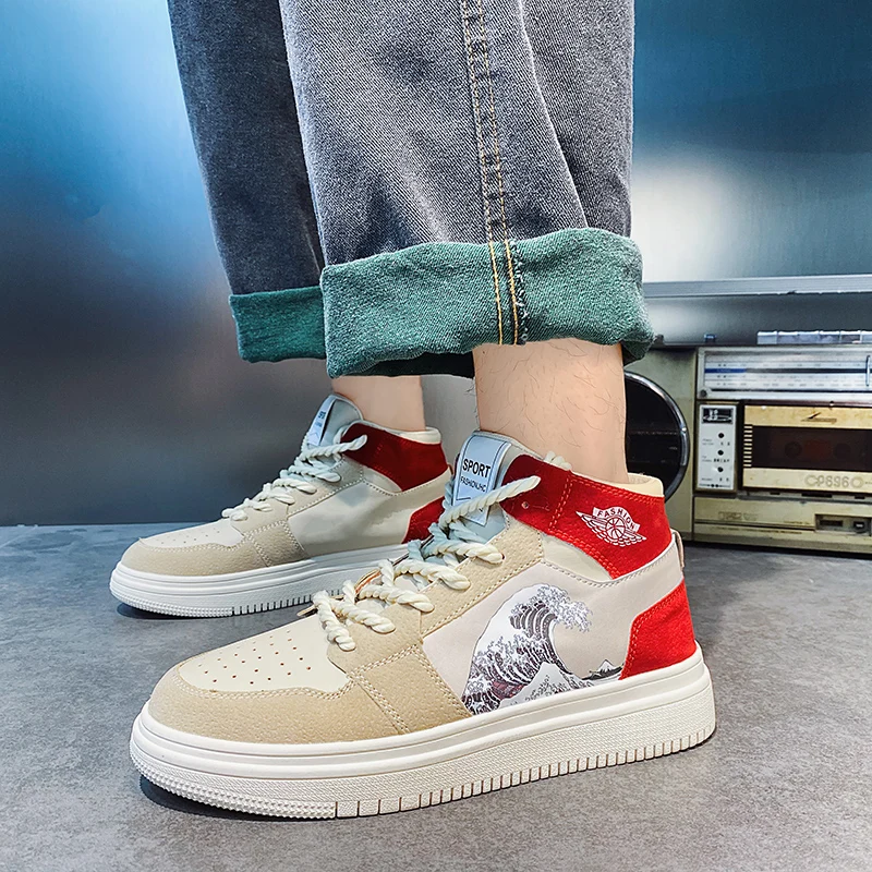 

High Top Flat Sneakers for Men Tenis Para Hombres Fashion New Microfiber Classics Retro Men Shoes Man Luxury Skateboarding Shoes