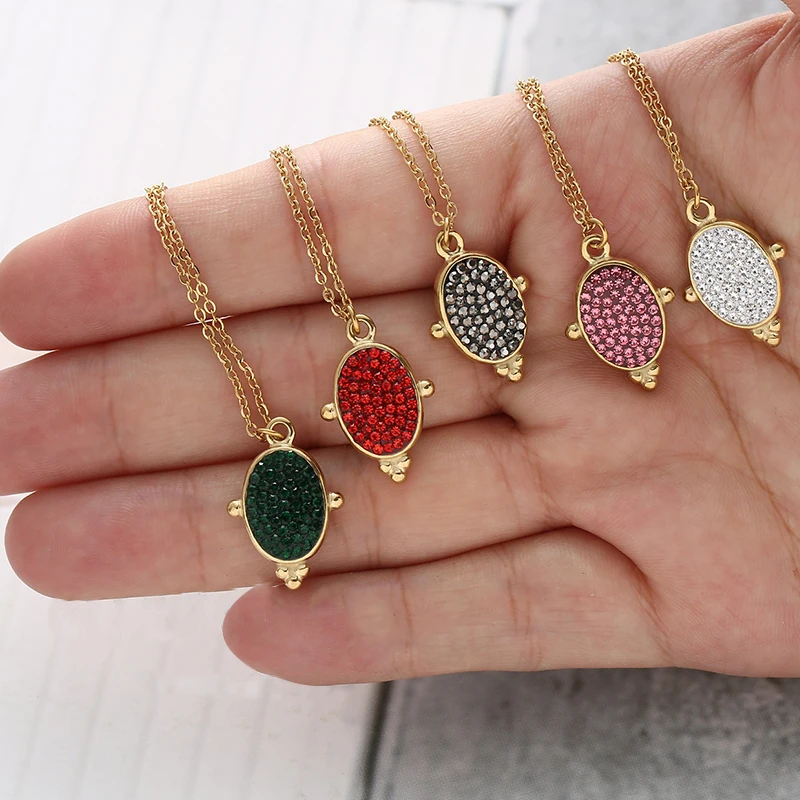 

Stainless Steel Oval Diamond Inlay Pendant Necklaces for Women Fashion Gold Plated Clavicle Necklace Jewelry Accessories 40+5cm