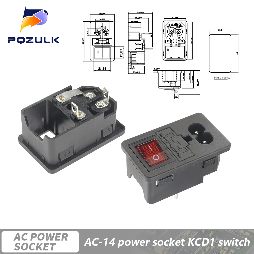

3-контактный IEC320 C14 C15 Электрическая розетка со светодиодной подсветкой 250 В Кулисный переключатель Латунь 10 А Предохранитель Женский Мужской Входной разъем Штыревой разъем Компьютерное крепление