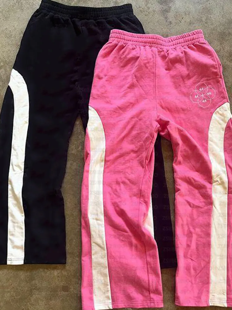 Ретро уличные хип-хоп длинные спортивные штаны с контрастным принтом для мужчин