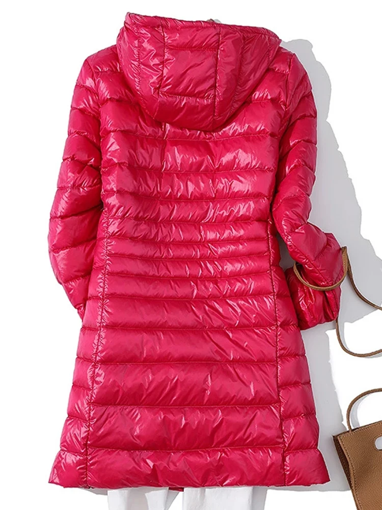 Woman Duck Down Jackets Autumn Winter Ultralight Hooded Women Down Coat Portable Long Parkas Padded Puffer Overcoat 5XL 6XL 7XL