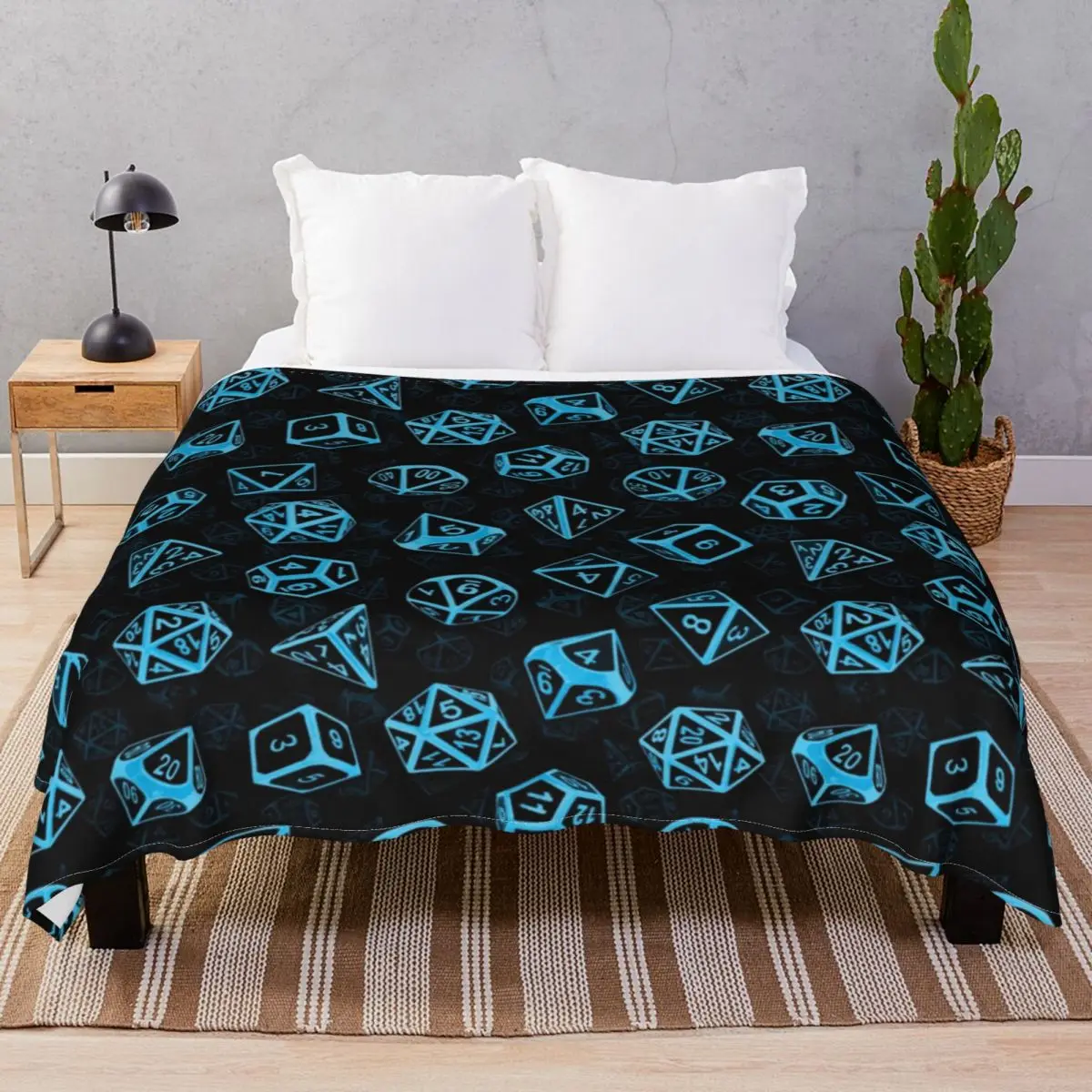 D20 Dice Set Pattern Blue Blanket Fleece Decoration Super Warm Throw Blankets for Bedding Home Couch Camp Cinema