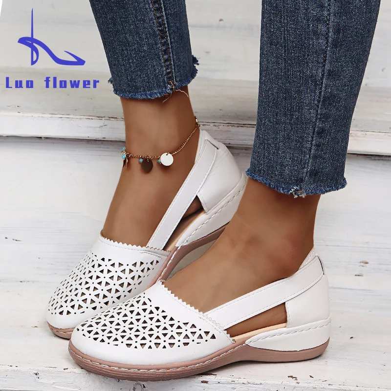 

Женские босоножки 2022, летние винтажные сандалии на танкетке с круглым носком, повседневная женская обувь, женские сандалии на платформе в р...