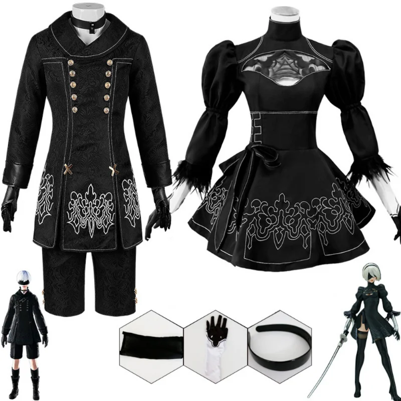 

Game NieR:Automata YoRHa No.2 Cosplay Type B Dress Wig YoRHa No.9 Black Coat Shorts Eye Mask Gloves Accessory Type S Suit