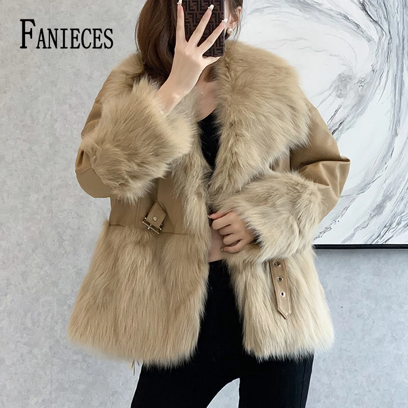 FANIECES High Quality Winter Fur Coat Women PU Leather Patchwork Faux Fox Fur Outerwear Thick Warm Fluffy Jackets casacos куртка