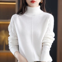 new womens autumn and winter high neck loose knitted sweater temperament pullover long sleeved 100 wool bottoming shirt top