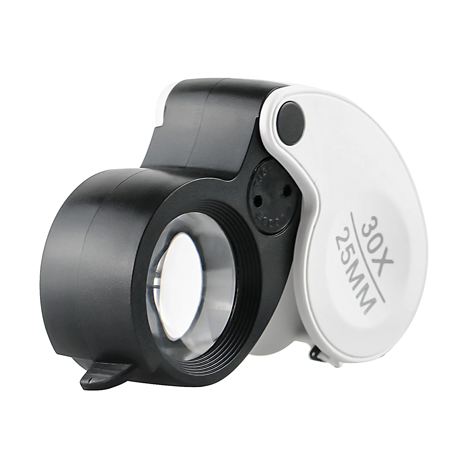 30X MINI Jewelry Magnifying Glass 2 LED With Rope Foldable Magnifier Lens Diameter 25mm for Jade Antique Appraisal Professional