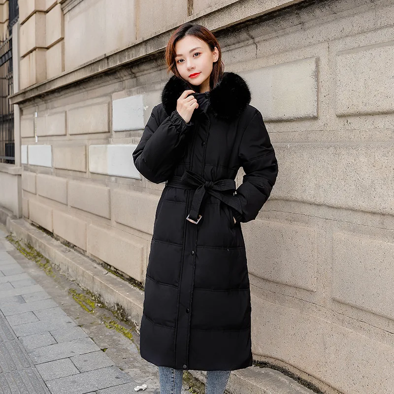 Women's Winter Jacket  2021 Long Luxury Faux Fox Fur Collar Down Jacket with Hood for Female Fashion Casual Warm Coats Ladies enlarge