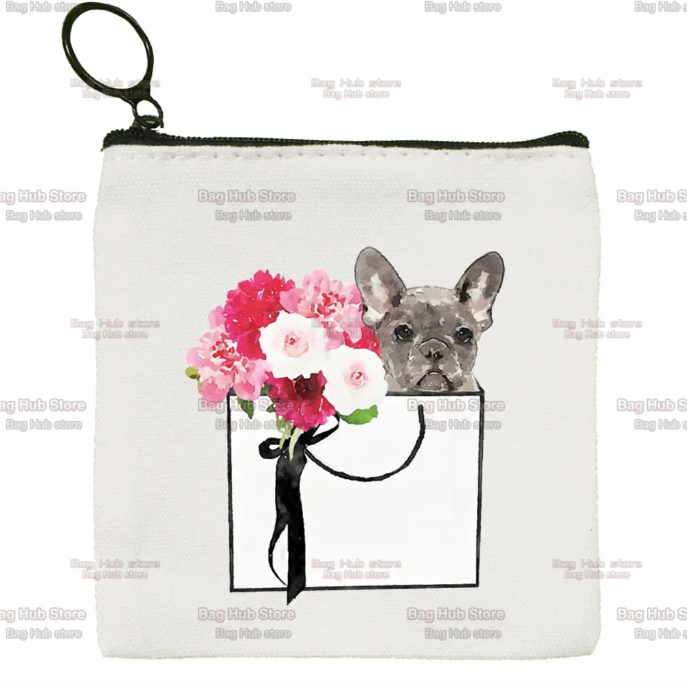 Frenchie Anatomy of French Bulldog Kawaii Animal Canvas Zipper Coin Bag Female Student Cute Coin Purse Lipstick Bag Portable