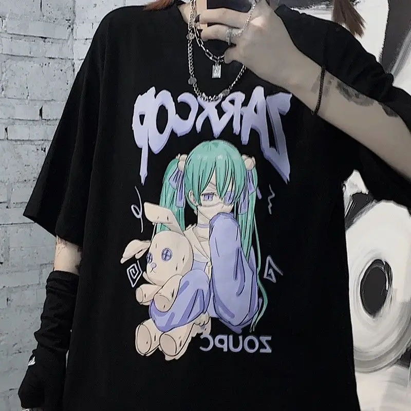 

Vintage Style Streetwear Women T-shirt Harajuku Plus Size Loose Print Top Tee Punk Anime Print Shirt Oversized Harajuku