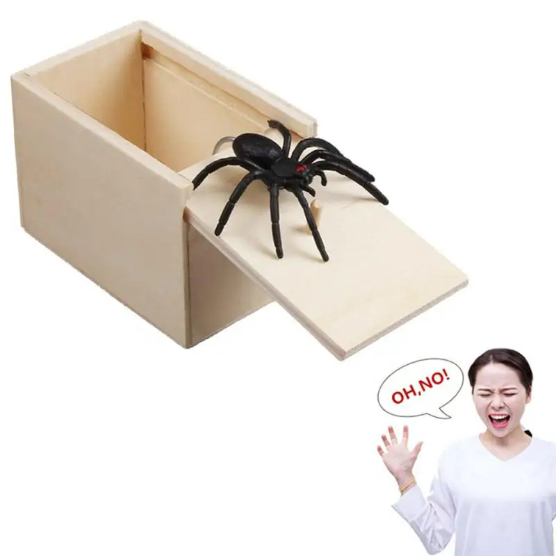 

April Fool's Day gift Wooden Prank Trick Practical Joke Home Office Scare Toy Box Gag Spider Mouse Kids Funny Play Joke Gift Toy