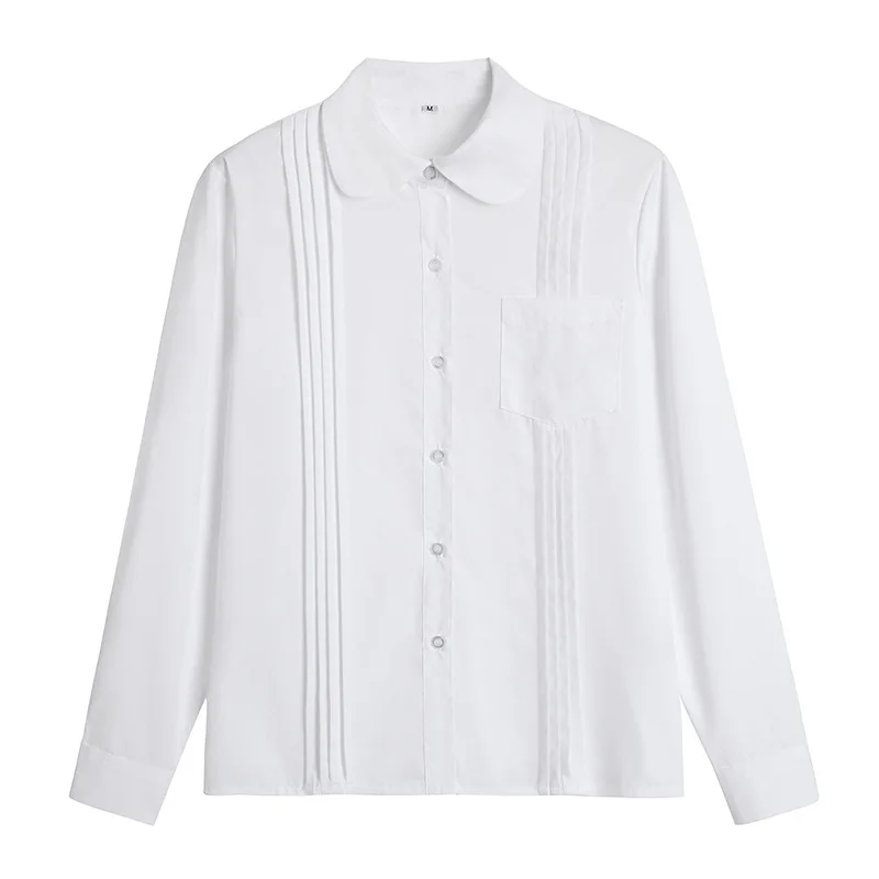 

2022 Spring Jk Solid Color Shirt Japanese College Style Student Accordion Pleated Long and Short-sleeved Shirt Ladies Top Blouse