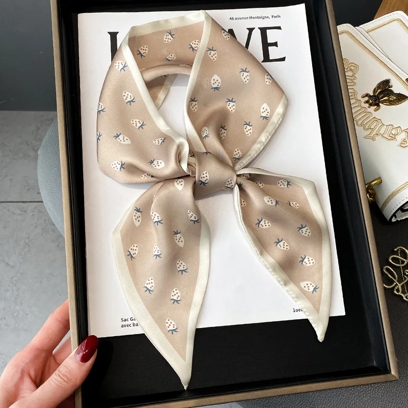Women Silk Skinny Scarf for Hair Neck Scarves Lady Printed Bag Ribbons Fashion Headband Small Long Tie