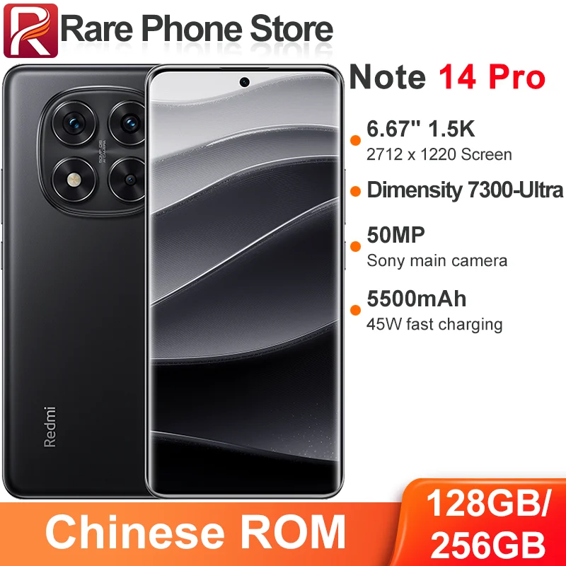 Xiaomi Redmi Note 14 Pro 5G 128 ГБ/256 ГБ 6 67 дюйма 1 5K 2712*1220 Размер дисплея 7300-Ultra 50 МП + 20 Камера 45 Вт