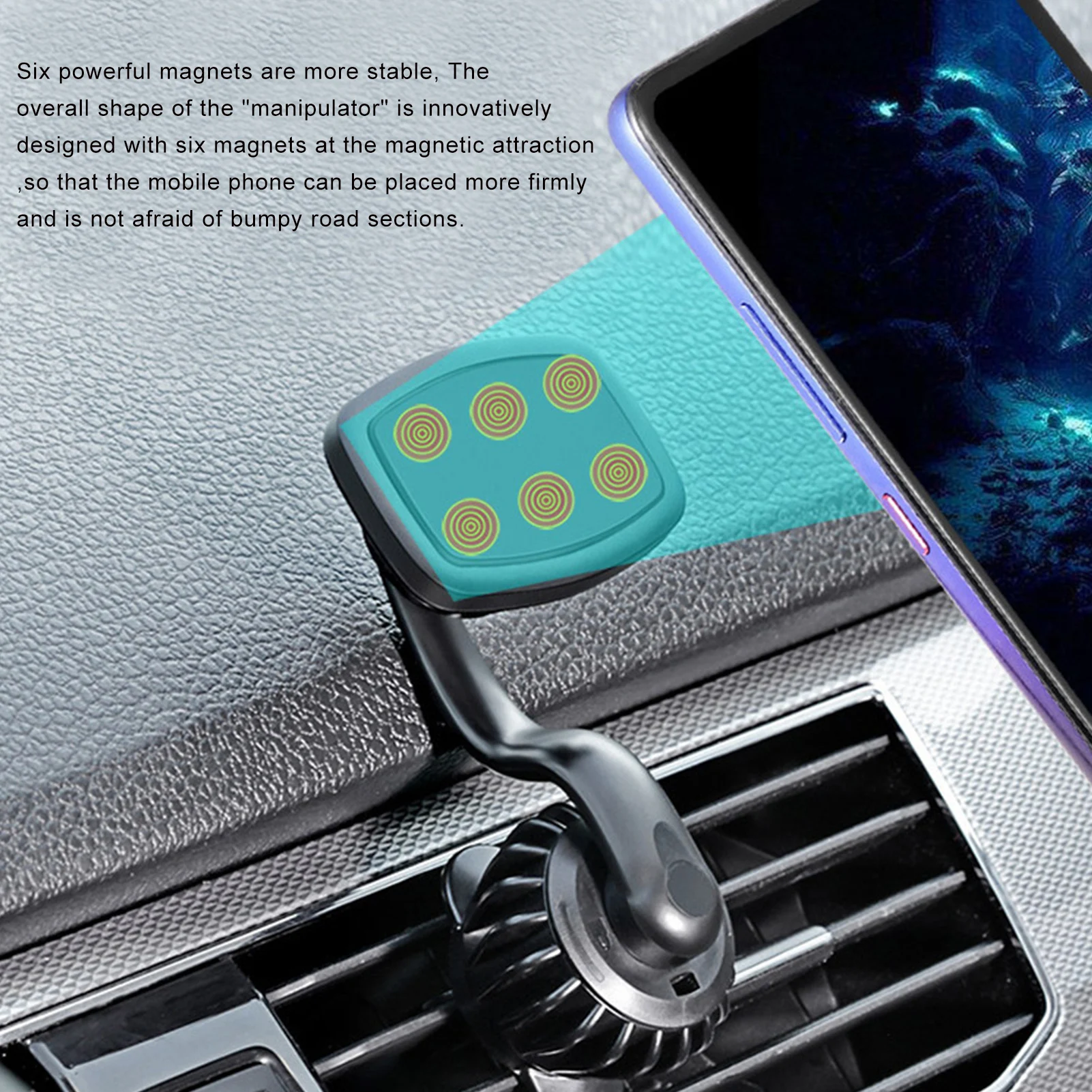 

Car Phone Holder 360 Degree Rotating Magnetic Car Mount Universal Air Vent Cell Phone Holder With 6 Strong Magnets Fits 4.7 To 6